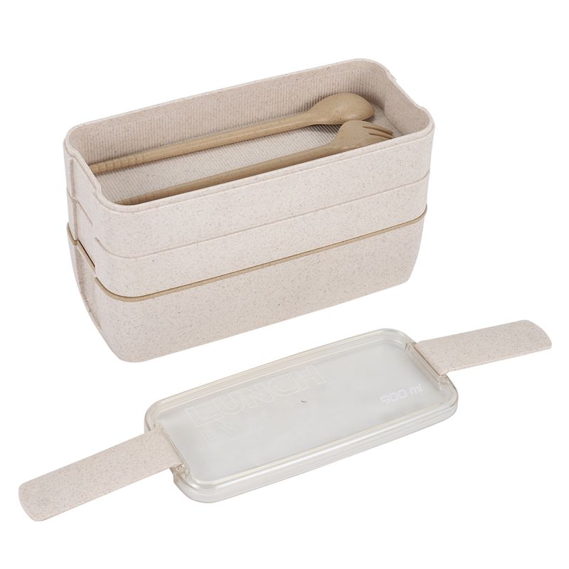 Meal Prep Japanese - Japanische Lunchbox Bento-Box, 3-in-1-Fächer, Weizenstroh, Umweltfreundliche