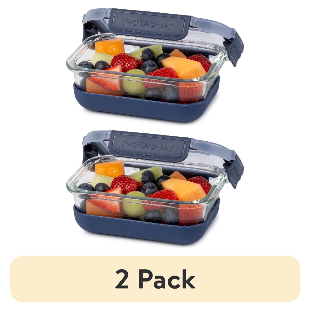 Meal Prep Glass Containers With Lids - 2er-Pack 1,6-Cup Glas-Lebensmittelbehälter mit rutschfesten Silikonboden-Deckeln,