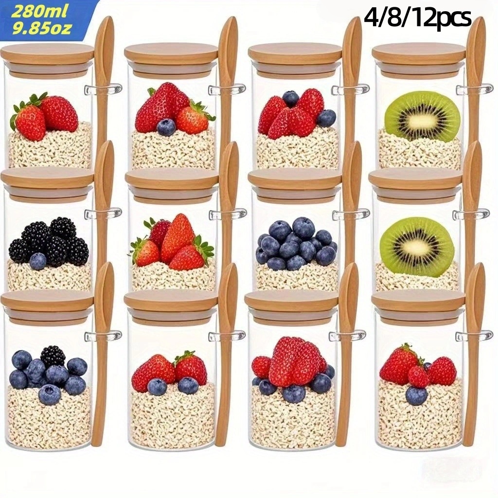 Meal Prep Glass Containers With Lids - 4/8/12 Stück, Haferflocken-Frühstücksbecher mit Deckel (9,85