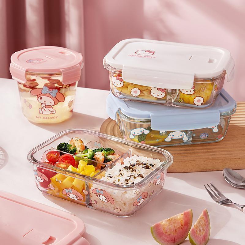 Meal Prep Glass Containers Oven Safe - Hello Kitty bedrucktes Bento-Box-Set, niedlicher Cartoon-Lunchbehälter,