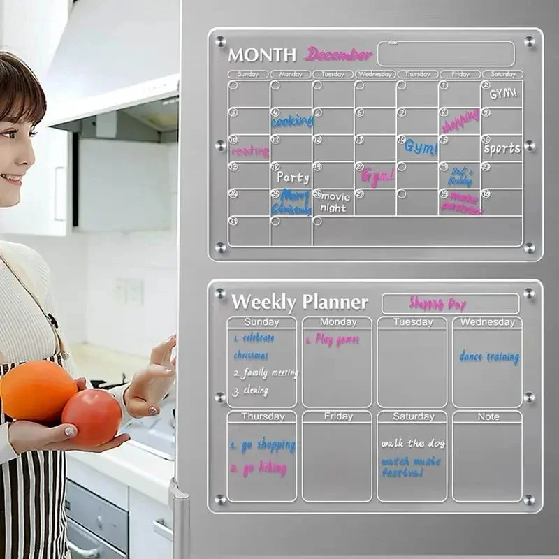 Meal Prep Planner - Kühlschrankmagnet-Aufkleber, transparenter Acryl-Kalender, Wochenplaner, magnetischer Zeitplan,