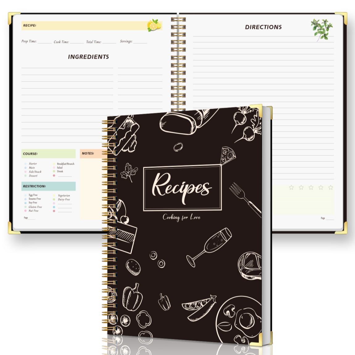 Meal Prep Book - Rezeptbuch Notizbuch mit Spiralbindung, Leeres Kochbuch-Organizer