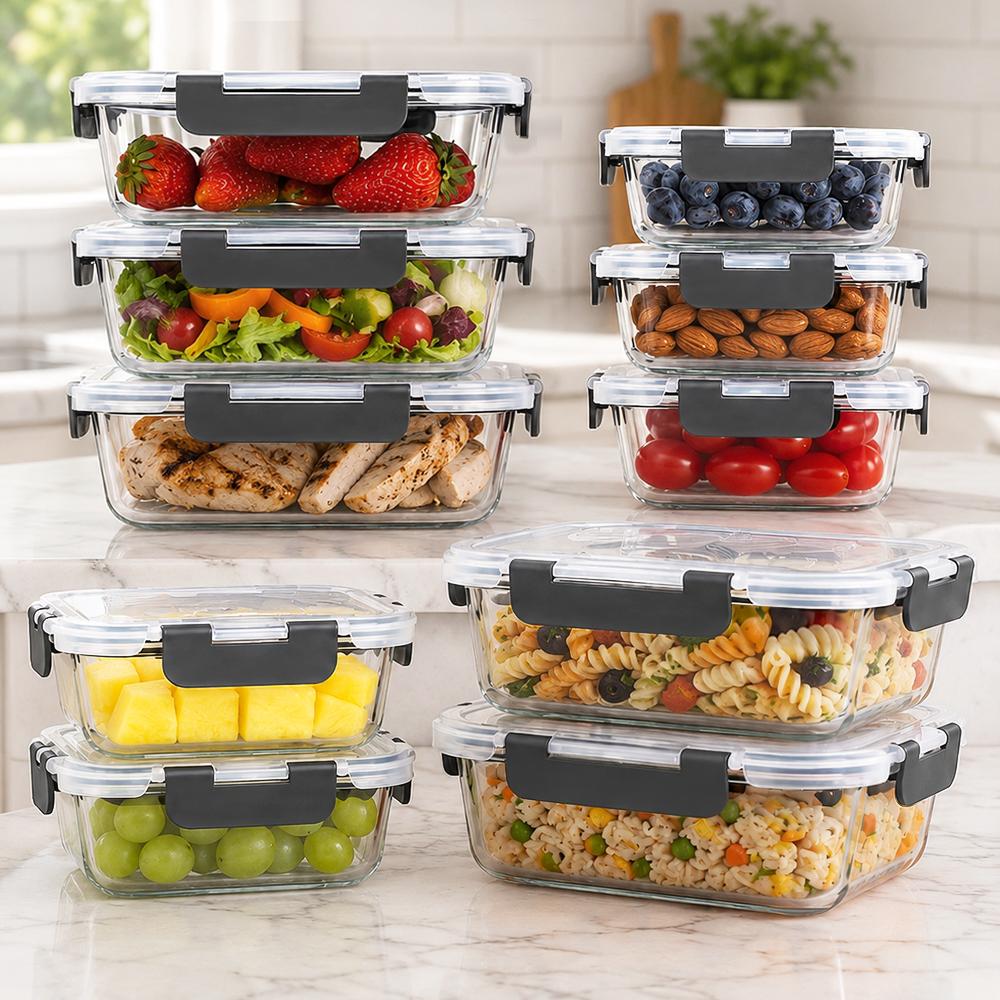 Meal Prep Glass Containers With Lids - Glas-Lebensmittelaufbewahrungsbehälter-Set, 10-teilig, mit BPA-freien, luftdichten Verschlussdeckeln