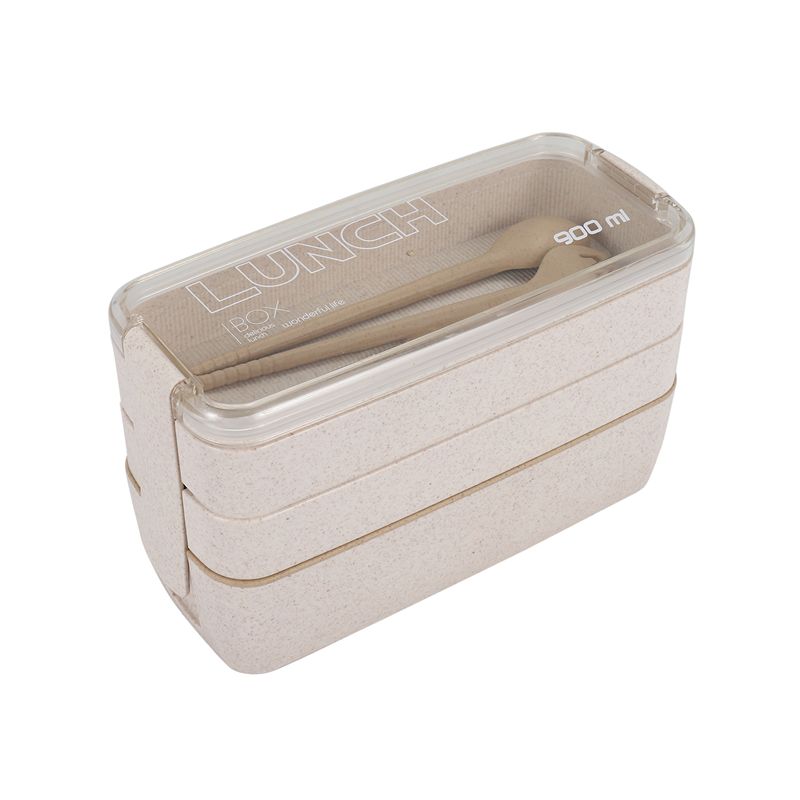 Meal Prep Japanese - ABJN-Japanische Lunchbox Bento-Box, 3-in-1-Fächer, Weizenstroh, Umweltfreundliche