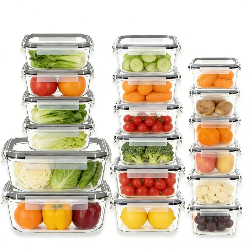Meal Prep Glass Containers With Lids - 18-teiliges Set Glas-Lebensmittelbehälter mit luftdichten Deckeln,